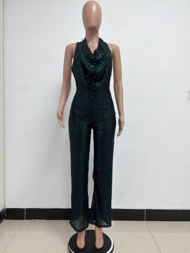 Sleeveless backless sequined jumpsuit