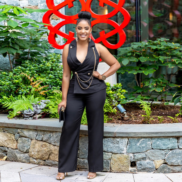V-neck wide leg jumpsuit
