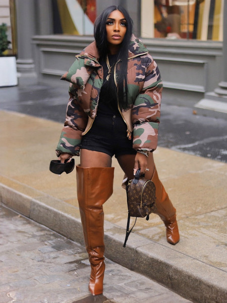 Retro camouflage printed short jacket cotton jacket