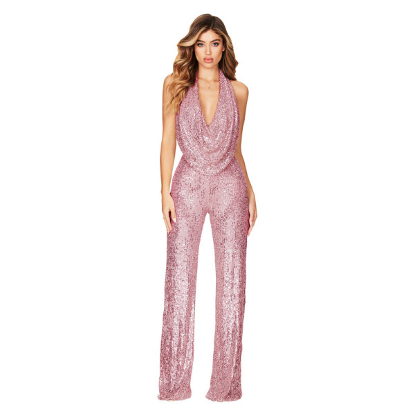 Sleeveless backless sequined jumpsuit