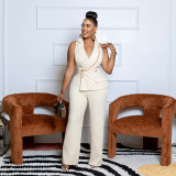 V-neck wide leg jumpsuit