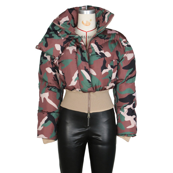 Retro camouflage printed short jacket cotton jacket