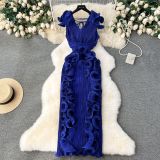 Pleated three-dimensional ruffle edge dress