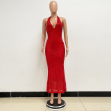 Sleeveless backless dress with neck hanging sequin fish tail dress