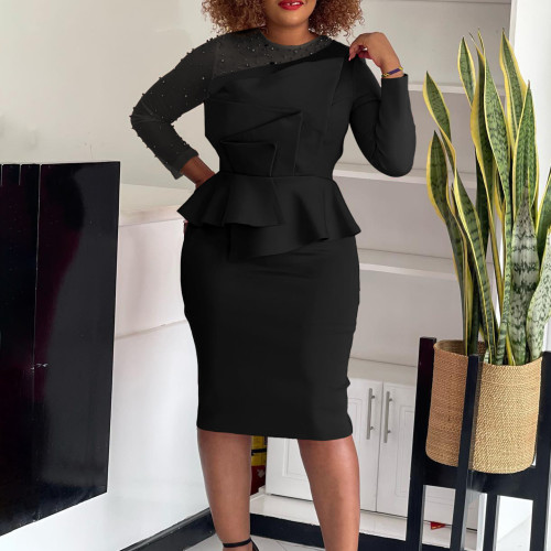 Mesh splicing nail bead dress