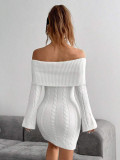 Off shoulder one shoulder long sleeved knitted dress short skirt