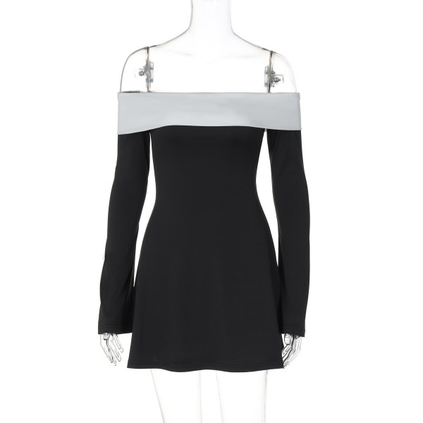 Color blocking layered chest wrapped long sleeved dress