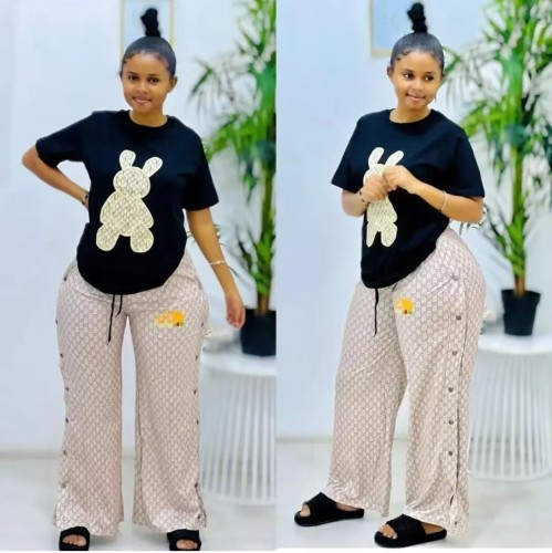 Double row four button loose wide leg pants set