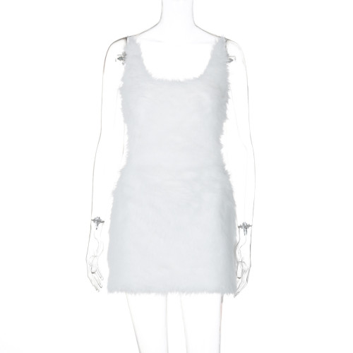 Hollow out backless zipper style suspender dress with hip wrap