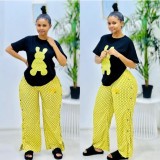 Double row four button loose wide leg pants set