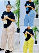 Double row four button loose wide leg pants set