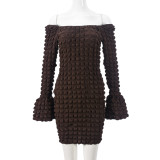 Bubble cloth hollow chest wrapped trumpet long sleeved dress