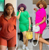 Large solid color short sleeved set