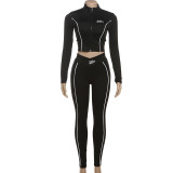 Umbilical long sleeved top, hip hugging long pants set