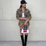Printed long sleeved top, hip hugging short skirt set