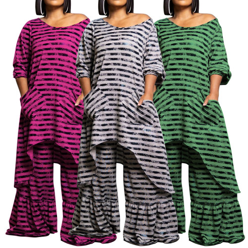 Large size wide leg pants irregular set home clothes