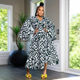 Large swing long sleeved tied irregular skirt