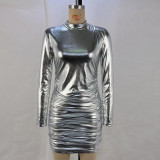 Wrinkled long sleeved hip hugging dress