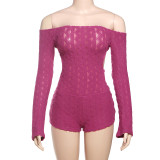 Off shoulder long sleeved high waisted hip hugging jumpsuit