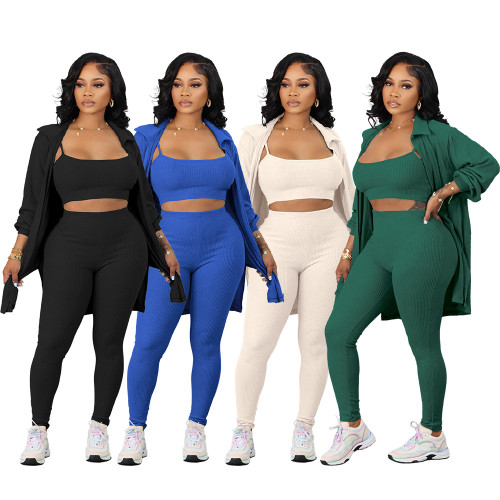 Three piece set of camisole jacket with small pit strips