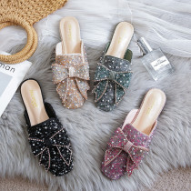 Baotou half toe shoes, flat bottomed sandals, soft soled women's shoes