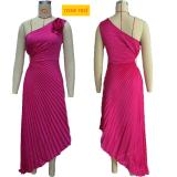 Slanted shoulder pleated hollow dress skirt