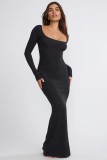 Square collar waist bag buttocks long skirt two-piece set