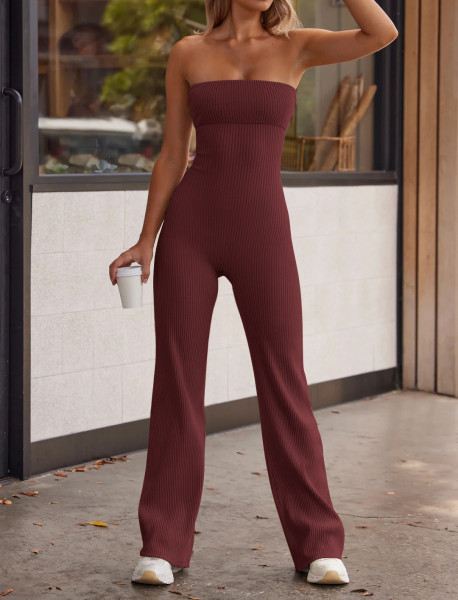 Shoulder baring elastic wrapped chest jumpsuit pants