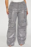 Women's workwear, multi pocket hot silver jeans
