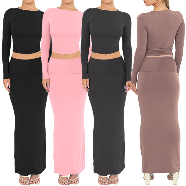 Comfortable short sleeved long skirt two-piece set