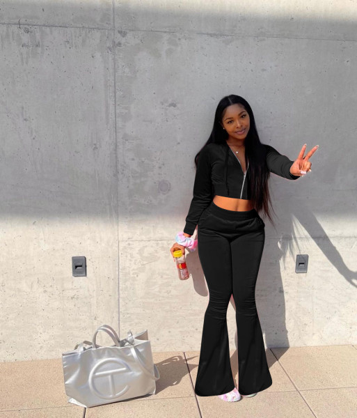 Korean Velvet Hooded Wide Leg Pants Sport Set