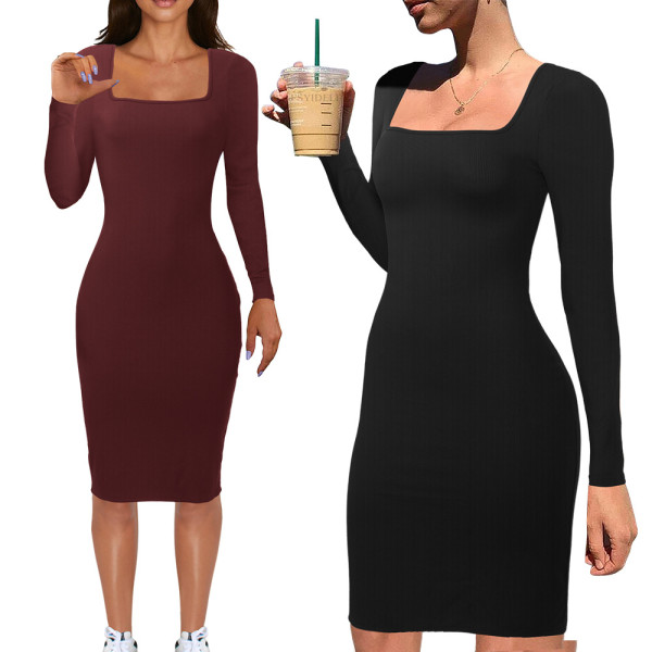 Slim fit square neck one-piece tight short skirt