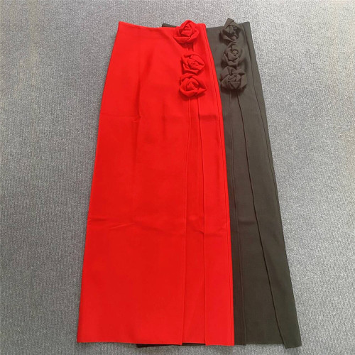 3D flower bandage half skirt split party half skirt