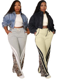 Multi layered hoodie with leopard print loose pants
