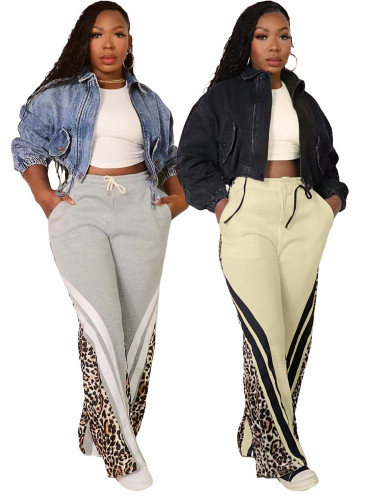 Multi layered hoodie with leopard print loose pants