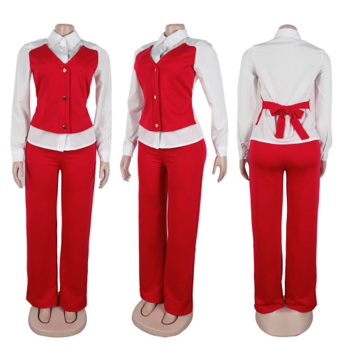 Fake two-piece shirt vest patchwork hoodie suit