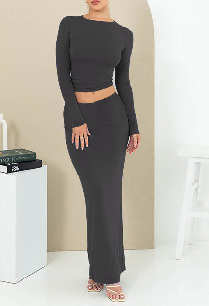 Comfortable short sleeved long skirt two-piece set