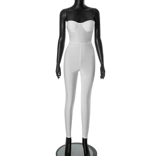 Strapless tight fitting backless jumpsuit