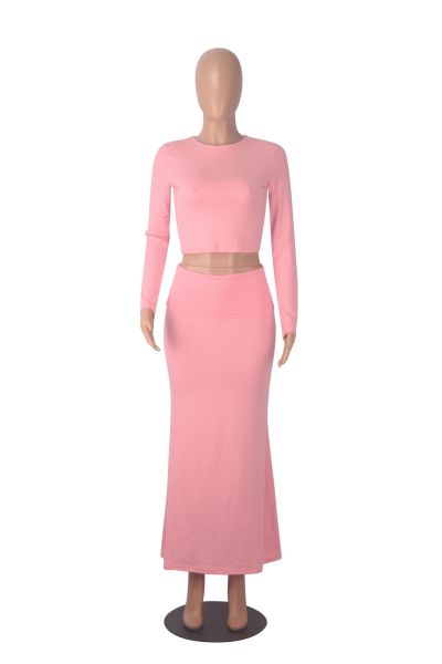 Comfortable short sleeved long skirt two-piece set