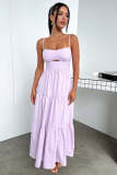 Strap solid color waist cinching long skirt, low cut large swing skirt