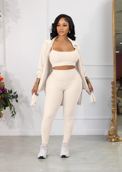 Three piece set of camisole jacket with small pit strips