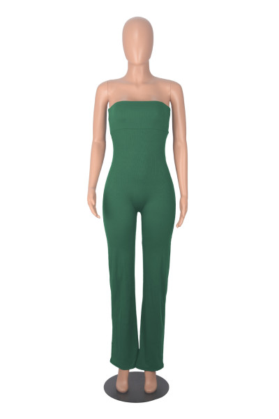 Shoulder baring elastic wrapped chest jumpsuit pants