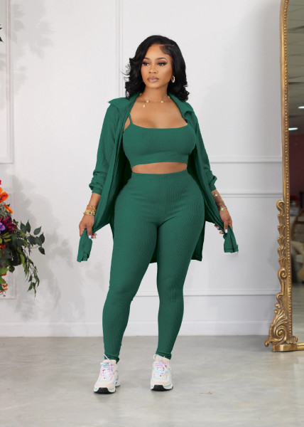 Three piece set of camisole jacket with small pit strips