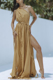 Tie rope solid color dress