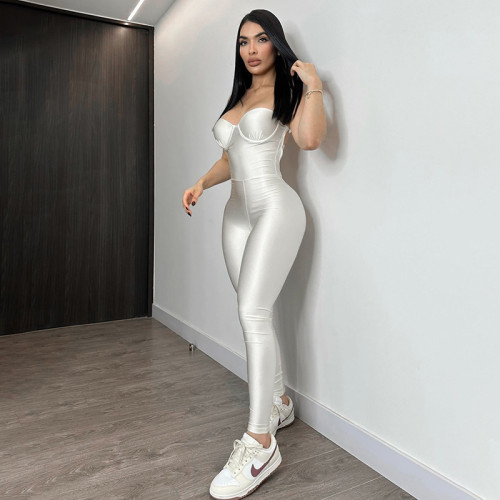 Strapless tight fitting backless jumpsuit