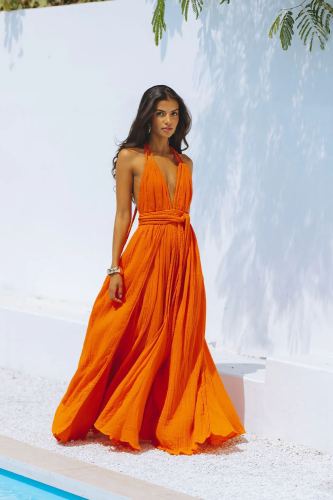 Bareback strap solid color dress