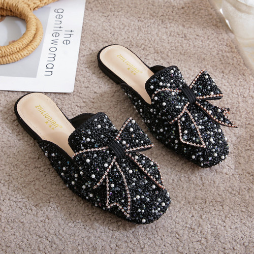 Baotou half toe shoes, flat bottomed sandals, soft soled women's shoes