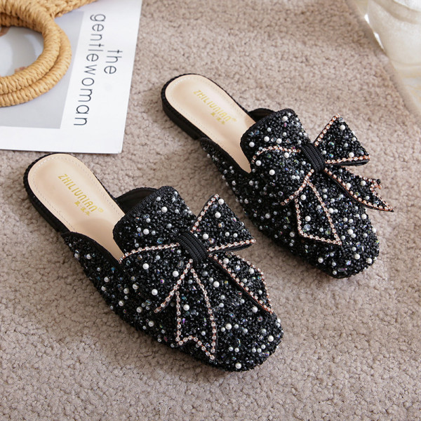 Baotou half toe shoes, flat bottomed sandals, soft soled women's shoes