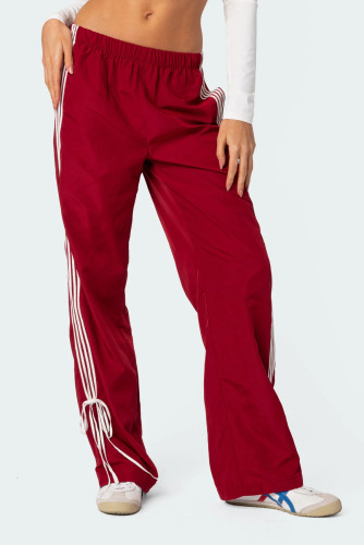 Sports style four bar contrasting straight leg pants