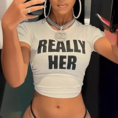 Letter pattern printed crop top T-shirt short top